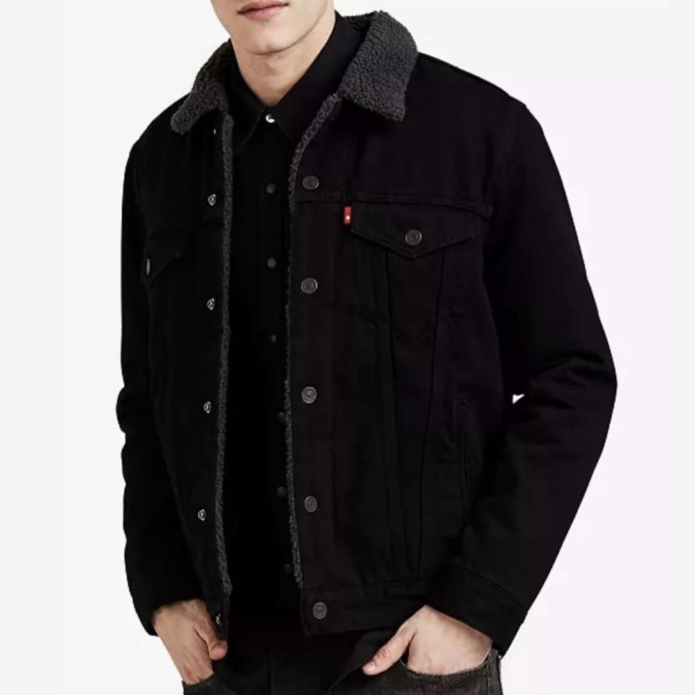Men’s regular fit Sherpa Denim Trucker Jacket Black XL